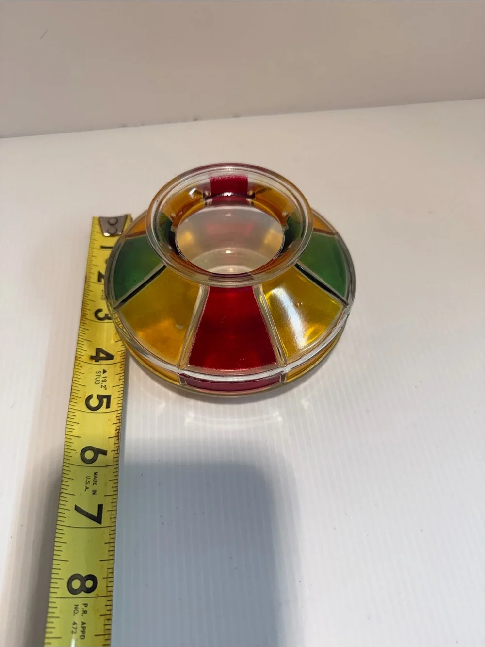Vintage Mid-Century Multi-Color Paneled Glass Votive Tealight Candle Holder